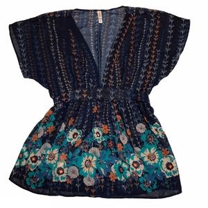 - Xhilaration Blue Sheer Floral Blouse